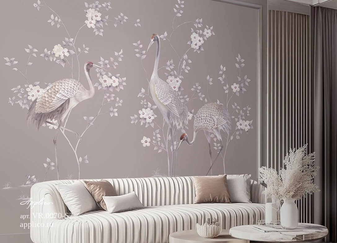 обои и панно Журавли