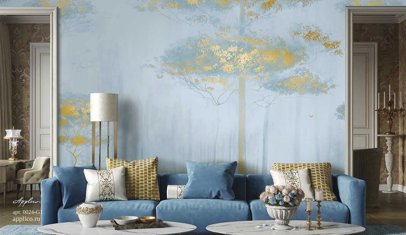 обои и панно Утренний лес в интерьере