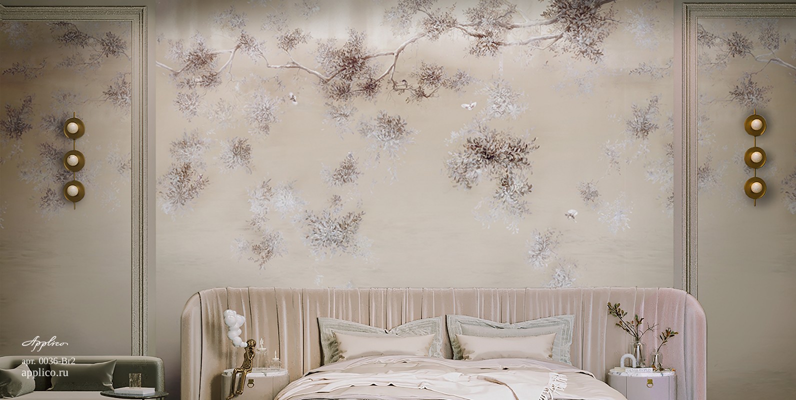 обои и панно Шинуазри на серебре в интерьере