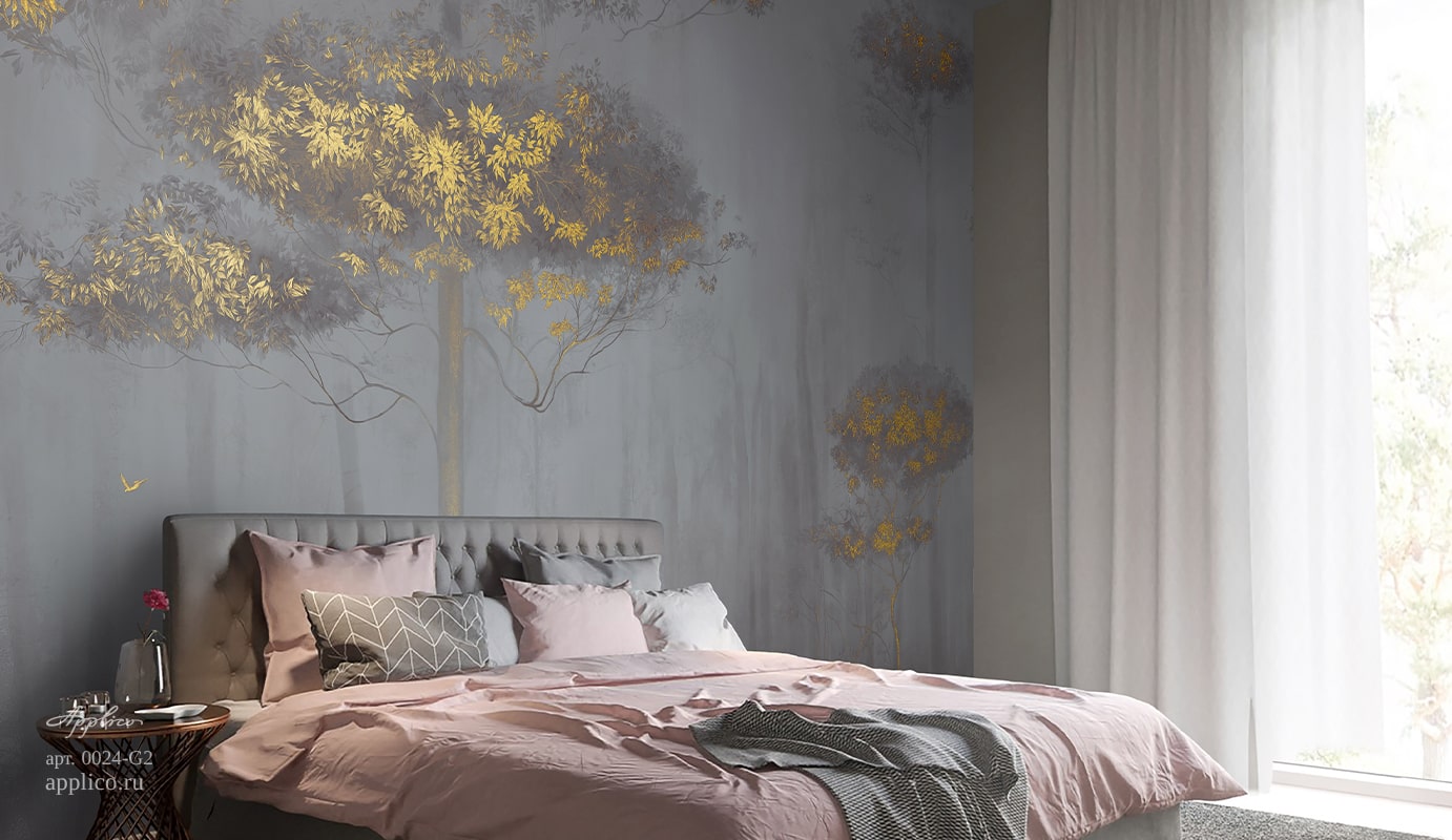 обои и панно Утренний лес в интерьере