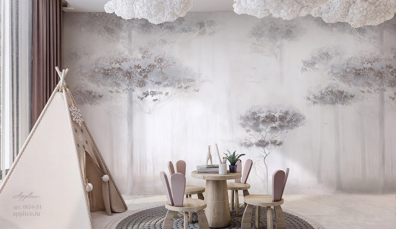 обои и панно Утренний лес в интерьере