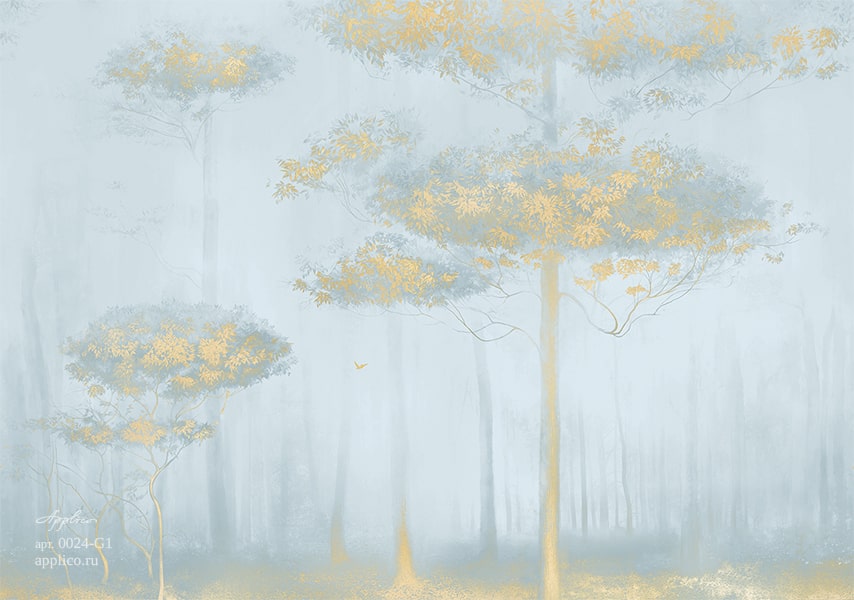 фрески Утренний лес в интерьере