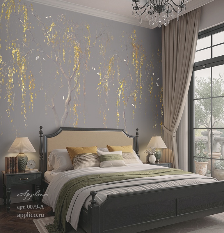 дизайнерские обои Золотая ива в интерьере