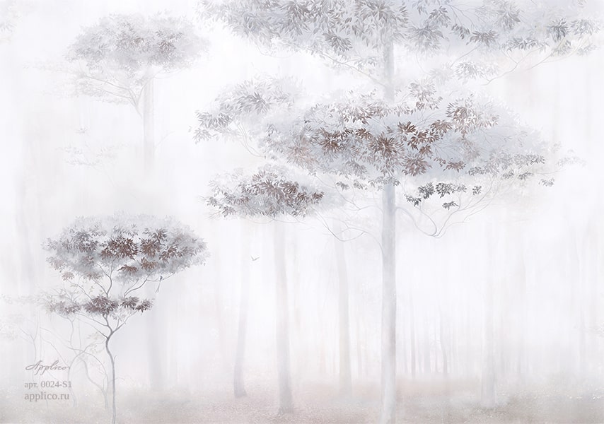 фрески Утренний лес в интерьере