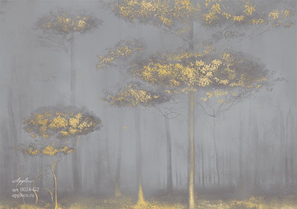 фрески Утренний лес в интерьере