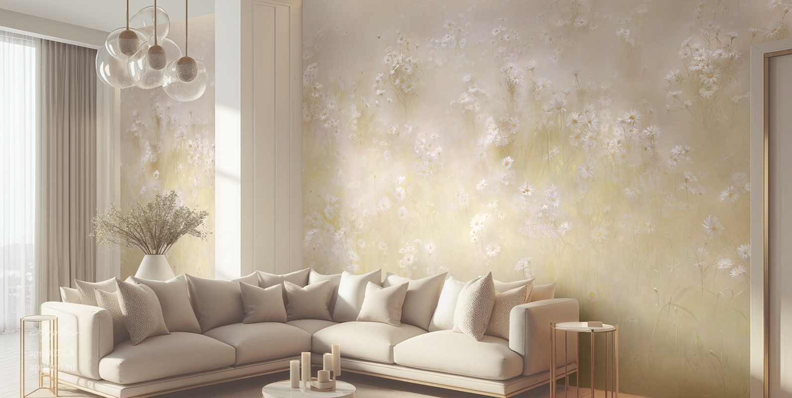 обои и панно Ромашки в интерьере