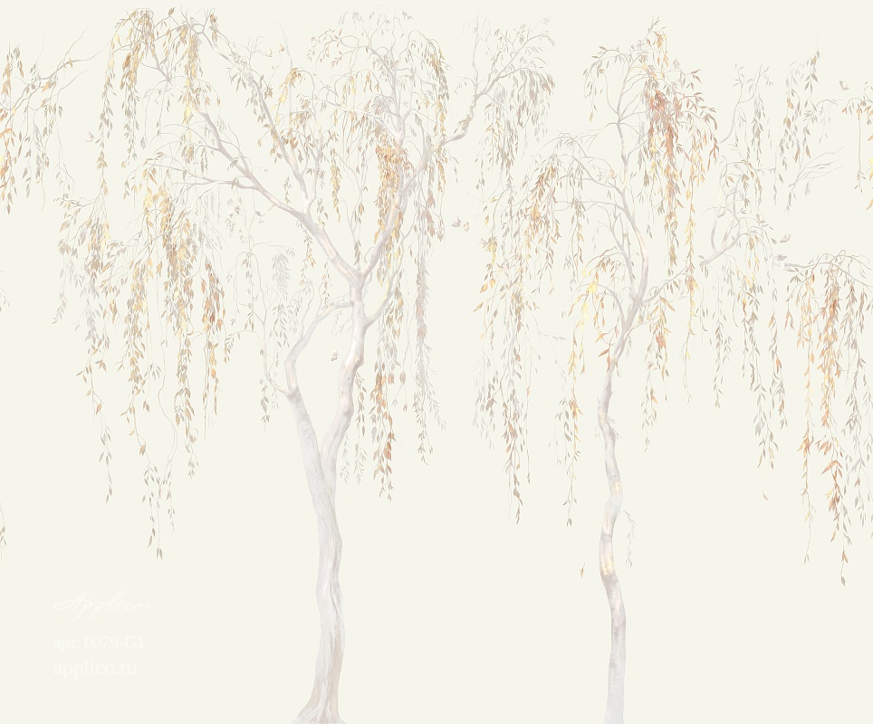дизайнерские обои Золотая ива в интерьере